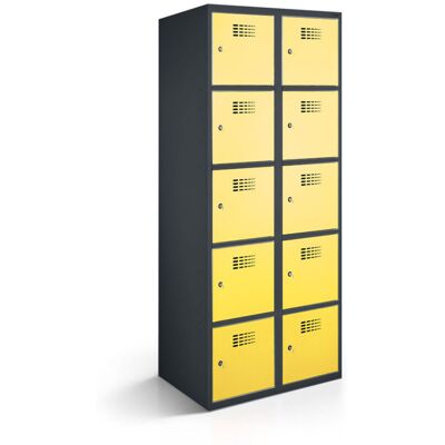 rotstahl Fächerschrank 10 Fächer mit anthrazitgrauem Korpus; 80x50x180 cm (BxTxH); gelb rotstahl Fächerschrank 10 Fächer mit anthrazitgrauem Korpus; 80x50x180 cm (BxTxH); gelb
