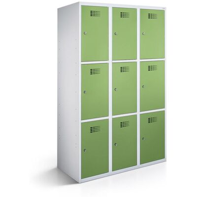 rotstahl Fächerschrank 9 Fächer mit lichtgrauem Korpus; 120x50x180 cm (BxTxH); hellgrün rotstahl Fächerschrank 9 Fächer mit lichtgrauem Korpus; 120x50x180 cm (BxTxH); hellgrün