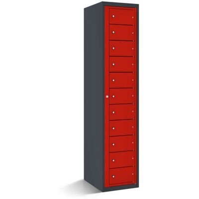 rotstahl Fächerschrank mit Zentraltür 11 Fächer mit anthrazitgrauem Korpus; 40x50x180 cm (BxTxH); rot rotstahl Fächerschrank mit Zentraltür 11 Fächer mit anthrazitgrauem Korpus; 40x50x180 cm (BxTxH); rot
