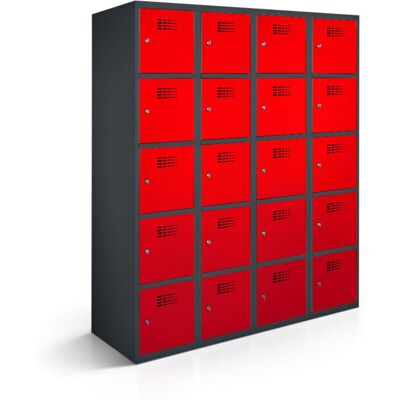 rotstahl Fächerschrank 20 Fächer mit anthrazitgrauem Korpus; 120x50x180 cm (BxTxH); rot rotstahl Fächerschrank 20 Fächer mit anthrazitgrauem Korpus; 120x50x180 cm (BxTxH); rot