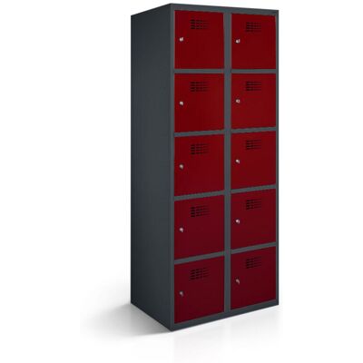 rotstahl Fächerschrank 10 Fächer mit anthrazitgrauem Korpus; 60x50x180 cm (BxTxH); bordeaux rotstahl Fächerschrank 10 Fächer mit anthrazitgrauem Korpus; 60x50x180 cm (BxTxH); bordeaux