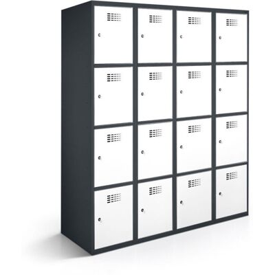 rotstahl Fächerschrank 16 Fächer mit anthrazitgrauem Korpus; 120x50x180 cm (BxTxH); weiß rotstahl Fächerschrank 16 Fächer mit anthrazitgrauem Korpus; 120x50x180 cm (BxTxH); weiß