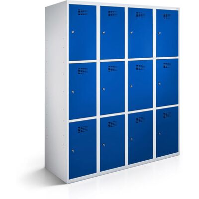 rotstahl Fächerschrank 12 Fächer 4x3 mit lichtgrauem Korpus; 120x50x180 cm (BxTxH); dunkelblau rotstahl Fächerschrank 12 Fächer 4x3 mit lichtgrauem Korpus; 120x50x180 cm (BxTxH); dunkelblau