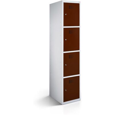 rotstahl Fächerschrank 4 Fächer mit lichtgrauem Korpus; 30x50x180 cm (BxTxH); mahagoni rotstahl Fächerschrank 4 Fächer mit lichtgrauem Korpus; 30x50x180 cm (BxTxH); mahagoni