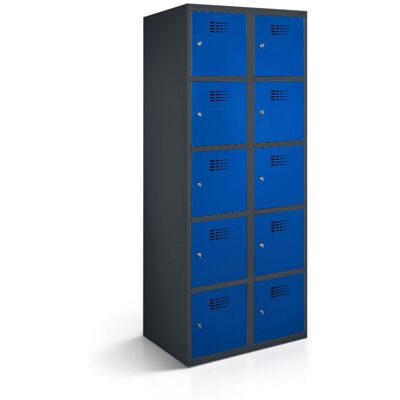 rotstahl Fächerschrank 10 Fächer mit anthrazitgrauem Korpus; 80x50x180 cm (BxTxH); dunkelblau rotstahl Fächerschrank 10 Fächer mit anthrazitgrauem Korpus; 80x50x180 cm (BxTxH); dunkelblau