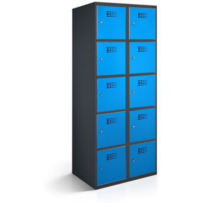 rotstahl Fächerschrank 10 Fächer mit anthrazitgrauem Korpus; 60x50x180 cm (BxTxH); blau rotstahl Fächerschrank 10 Fächer mit anthrazitgrauem Korpus; 60x50x180 cm (BxTxH); blau