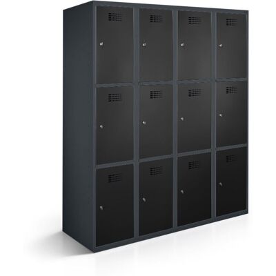 rotstahl Fächerschrank 12 Fächer 4x3 mit anthrazitgrauem Korpus; 120x50x180 cm (BxTxH); schwarz rotstahl Fächerschrank 12 Fächer 4x3 mit anthrazitgrauem Korpus; 120x50x180 cm (BxTxH); schwarz
