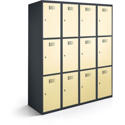 rotstahl Fächerschrank 12 Fächer 4x3 mit anthrazitgrauem Korpus; 120x50x180 cm (BxTxH); elfenbein rotstahl Fächerschrank 12 Fächer 4x3 mit anthrazitgrauem Korpus; 120x50x180 cm (BxTxH); elfenbein