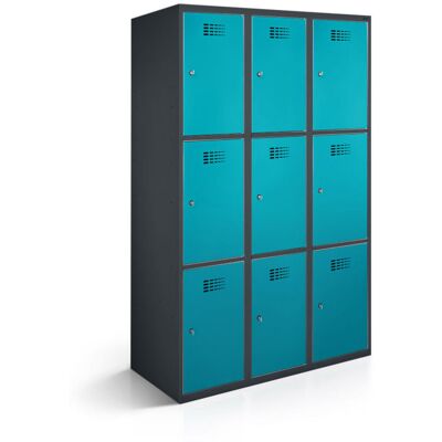 rotstahl Fächerschrank 9 Fächer mit anthrazitgrauem Korpus; 90x50x180 cm (BxTxH); türkis rotstahl Fächerschrank 9 Fächer mit anthrazitgrauem Korpus; 90x50x180 cm (BxTxH); türkis