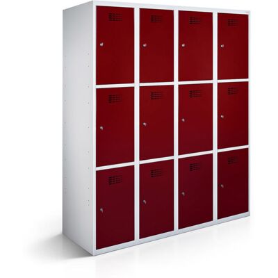 rotstahl Fächerschrank 12 Fächer 4x3 mit lichtgrauem Korpus; 120x50x180 cm (BxTxH); bordeaux rotstahl Fächerschrank 12 Fächer 4x3 mit lichtgrauem Korpus; 120x50x180 cm (BxTxH); bordeaux