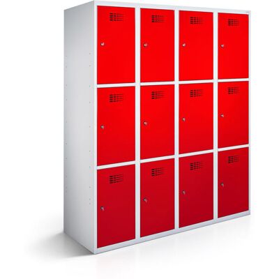 rotstahl Fächerschrank 12 Fächer 4x3 mit lichtgrauem Korpus; 120x50x180 cm (BxTxH); rot rotstahl Fächerschrank 12 Fächer 4x3 mit lichtgrauem Korpus; 120x50x180 cm (BxTxH); rot