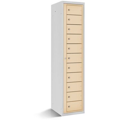 rotstahl Fächerschrank mit Zentraltür 11 Fächer mit lichtgrauem Korpus; 40x50x180 cm (BxTxH); elfenbein rotstahl Fächerschrank mit Zentraltür 11 Fächer mit lichtgrauem Korpus; 40x50x180 cm (BxTxH); elfenbein