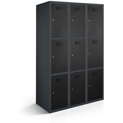 rotstahl Fächerschrank 9 Fächer mit anthrazitgrauem Korpus; 120x50x180 cm (BxTxH); schwarz rotstahl Fächerschrank 9 Fächer mit anthrazitgrauem Korpus; 120x50x180 cm (BxTxH); schwarz