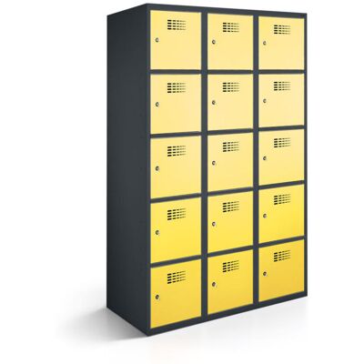 rotstahl Fächerschrank 15 Fächer mit anthrazitgrauem Korpus; 90x50x180 cm (BxTxH); gelb rotstahl Fächerschrank 15 Fächer mit anthrazitgrauem Korpus; 90x50x180 cm (BxTxH); gelb