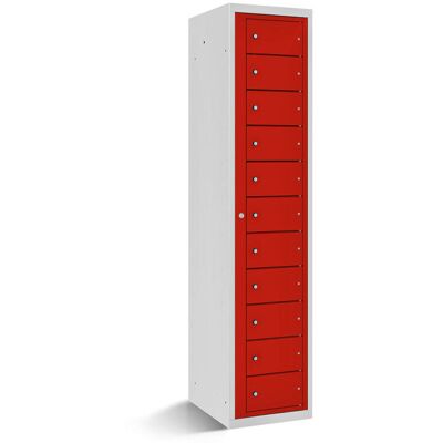 rotstahl Fächerschrank mit Zentraltür 11 Fächer mit lichtgrauem Korpus; 40x50x180 cm (BxTxH); rot rotstahl Fächerschrank mit Zentraltür 11 Fächer mit lichtgrauem Korpus; 40x50x180 cm (BxTxH); rot