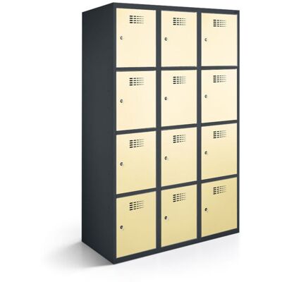 rotstahl Fächerschrank 12 Fächer 3x4 mit anthrazitgrauem Korpus; 120x50x180 cm (BxTxH); elfenbein rotstahl Fächerschrank 12 Fächer 3x4 mit anthrazitgrauem Korpus; 120x50x180 cm (BxTxH); elfenbein
