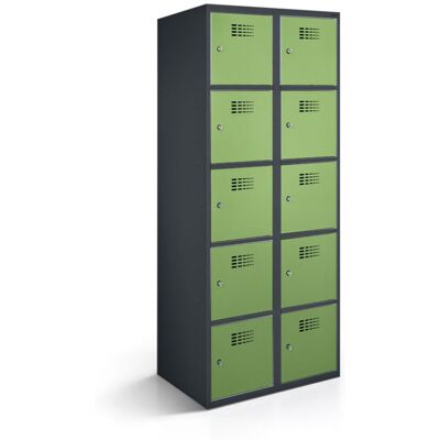 rotstahl Fächerschrank 10 Fächer mit anthrazitgrauem Korpus; 80x50x180 cm (BxTxH); hellgrün rotstahl Fächerschrank 10 Fächer mit anthrazitgrauem Korpus; 80x50x180 cm (BxTxH); hellgrün