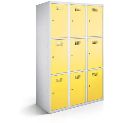 rotstahl Fächerschrank 9 Fächer mit lichtgrauem Korpus; 120x50x180 cm (BxTxH); gelb rotstahl Fächerschrank 9 Fächer mit lichtgrauem Korpus; 120x50x180 cm (BxTxH); gelb