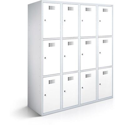 rotstahl Fächerschrank 12 Fächer 4x3 mit lichtgrauem Korpus; 120x50x180 cm (BxTxH); weiß rotstahl Fächerschrank 12 Fächer 4x3 mit lichtgrauem Korpus; 120x50x180 cm (BxTxH); weiß