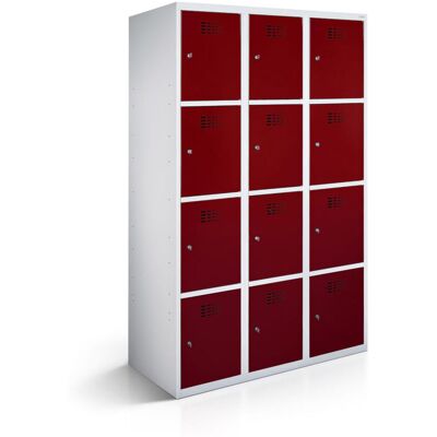 rotstahl Fächerschrank 12 Fächer 3x4 mit lichtgrauem Korpus; 90x50x180 cm (BxTxH); bordeaux rotstahl Fächerschrank 12 Fächer 3x4 mit lichtgrauem Korpus; 90x50x180 cm (BxTxH); bordeaux