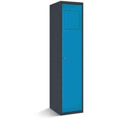 rotstahl Wäschesammelschrank mit Einwurfklappe mit anthrazitgrauem Korpus; 40x50x180 cm (BxTxH); blau rotstahl Wäschesammelschrank mit Einwurfklappe mit anthrazitgrauem Korpus; 40x50x180 cm (BxTxH); blau