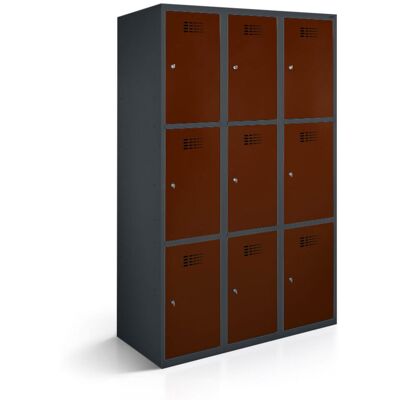 rotstahl Fächerschrank 9 Fächer mit anthrazitgrauem Korpus; 120x50x180 cm (BxTxH); mahagoni rotstahl Fächerschrank 9 Fächer mit anthrazitgrauem Korpus; 120x50x180 cm (BxTxH); mahagoni