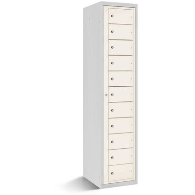 rotstahl Fächerschrank mit Zentraltür 11 Fächer mit lichtgrauem Korpus; 40x50x180 cm (BxTxH); weiß rotstahl Fächerschrank mit Zentraltür 11 Fächer mit lichtgrauem Korpus; 40x50x180 cm (BxTxH); weiß