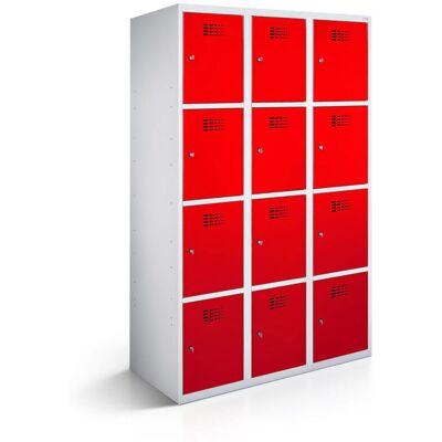 rotstahl Fächerschrank 12 Fächer 3x4 mit lichtgrauem Korpus; 120x50x180 cm (BxTxH); rot rotstahl Fächerschrank 12 Fächer 3x4 mit lichtgrauem Korpus; 120x50x180 cm (BxTxH); rot
