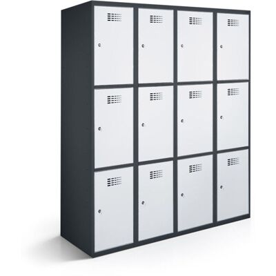 rotstahl Fächerschrank 12 Fächer 4x3 mit anthrazitgrauem Korpus; 120x50x180 cm (BxTxH); hellgrau rotstahl Fächerschrank 12 Fächer 4x3 mit anthrazitgrauem Korpus; 120x50x180 cm (BxTxH); hellgrau