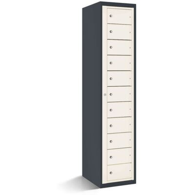 rotstahl Fächerschrank mit Zentraltür 11 Fächer mit anthrazitgrauem Korpus; 40x50x180 cm (BxTxH); weiß rotstahl Fächerschrank mit Zentraltür 11 Fächer mit anthrazitgrauem Korpus; 40x50x180 cm (BxTxH); weiß