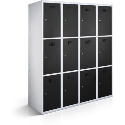 rotstahl Fächerschrank 12 Fächer 4x3 mit lichtgrauem Korpus; 120x50x180 cm (BxTxH); schwarz rotstahl Fächerschrank 12 Fächer 4x3 mit lichtgrauem Korpus; 120x50x180 cm (BxTxH); schwarz