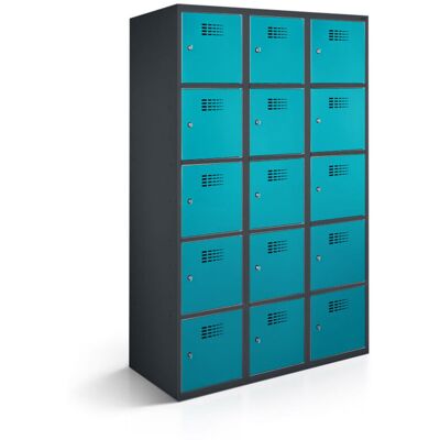 rotstahl Fächerschrank 15 Fächer mit anthrazitgrauem Korpus; 90x50x180 cm (BxTxH); türkis rotstahl Fächerschrank 15 Fächer mit anthrazitgrauem Korpus; 90x50x180 cm (BxTxH); türkis