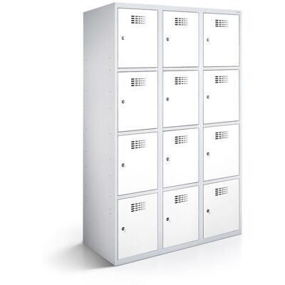 rotstahl Fächerschrank 12 Fächer 3x4 mit lichtgrauem Korpus; 90x50x180 cm (BxTxH); weiß rotstahl Fächerschrank 12 Fächer 3x4 mit lichtgrauem Korpus; 90x50x180 cm (BxTxH); weiß