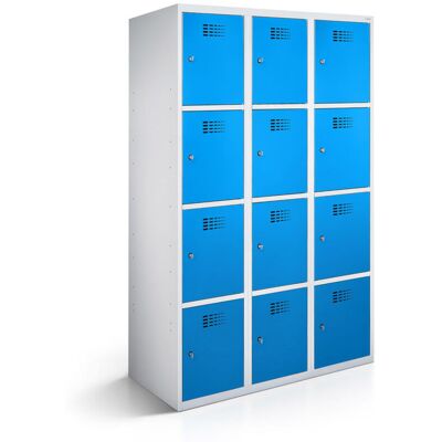 rotstahl Fächerschrank 12 Fächer 3x4 mit lichtgrauem Korpus; 120x50x180 cm (BxTxH); blau rotstahl Fächerschrank 12 Fächer 3x4 mit lichtgrauem Korpus; 120x50x180 cm (BxTxH); blau