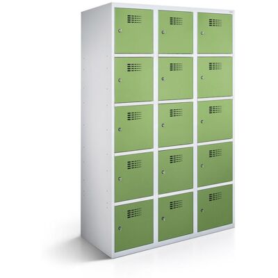 rotstahl Fächerschrank 15 Fächer mit lichtgrauem Korpus; 90x50x180 cm (BxTxH); hellgrün rotstahl Fächerschrank 15 Fächer mit lichtgrauem Korpus; 90x50x180 cm (BxTxH); hellgrün