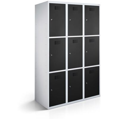 rotstahl Fächerschrank 9 Fächer mit lichtgrauem Korpus; 90x50x180 cm (BxTxH); schwarz rotstahl Fächerschrank 9 Fächer mit lichtgrauem Korpus; 90x50x180 cm (BxTxH); schwarz