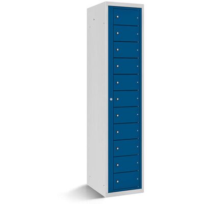 rotstahl Fächerschrank mit Zentraltür 11 Fächer mit lichtgrauem Korpus; 40x50x180 cm (BxTxH); dunkelblau rotstahl Fächerschrank mit Zentraltür 11 Fächer mit lichtgrauem Korpus; 40x50x180 cm (BxTxH); dunkelblau