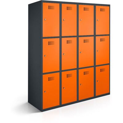 rotstahl Fächerschrank 12 Fächer 4x3 mit anthrazitgrauem Korpus; 120x50x180 cm (BxTxH); orange rotstahl Fächerschrank 12 Fächer 4x3 mit anthrazitgrauem Korpus; 120x50x180 cm (BxTxH); orange