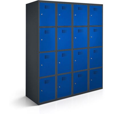 rotstahl Fächerschrank 16 Fächer mit anthrazitgrauem Korpus; 120x50x180 cm (BxTxH); dunkelblau rotstahl Fächerschrank 16 Fächer mit anthrazitgrauem Korpus; 120x50x180 cm (BxTxH); dunkelblau