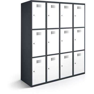 rotstahl Fächerschrank 12 Fächer 4x3 mit anthrazitgrauem Korpus; 120x50x180 cm (BxTxH); weiß rotstahl Fächerschrank 12 Fächer 4x3 mit anthrazitgrauem Korpus; 120x50x180 cm (BxTxH); weiß