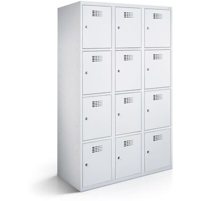 rotstahl Fächerschrank 12 Fächer 3x4 mit lichtgrauem Korpus; 90x50x180 cm (BxTxH); hellgrau rotstahl Fächerschrank 12 Fächer 3x4 mit lichtgrauem Korpus; 90x50x180 cm (BxTxH); hellgrau