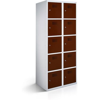 rotstahl Fächerschrank 10 Fächer mit lichtgrauem Korpus; 60x50x180 cm (BxTxH); mahagoni rotstahl Fächerschrank 10 Fächer mit lichtgrauem Korpus; 60x50x180 cm (BxTxH); mahagoni