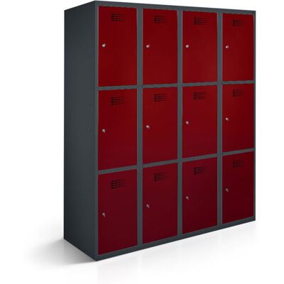 rotstahl Fächerschrank 12 Fächer 4x3 mit anthrazitgrauem Korpus; 120x50x180 cm (BxTxH); bordeaux rotstahl Fächerschrank 12 Fächer 4x3 mit anthrazitgrauem Korpus; 120x50x180 cm (BxTxH); bordeaux