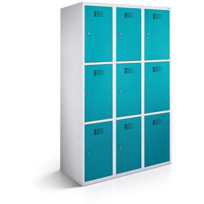 rotstahl Fächerschrank 9 Fächer mit lichtgrauem Korpus; 90x50x180 cm (BxTxH); türkis rotstahl Fächerschrank 9 Fächer mit lichtgrauem Korpus; 90x50x180 cm (BxTxH); türkis
