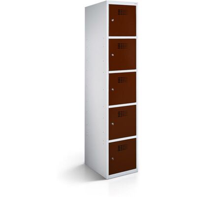 rotstahl Fächerschrank 5 Fächer mit lichtgrauem Korpus; 30x50x180 cm (BxTxH); mahagoni rotstahl Fächerschrank 5 Fächer mit lichtgrauem Korpus; 30x50x180 cm (BxTxH); mahagoni
