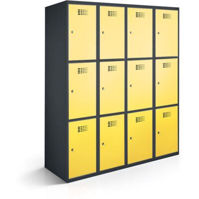 rotstahl Fächerschrank 12 Fächer 4x3 mit anthrazitgrauem Korpus; 120x50x180 cm (BxTxH); gelb rotstahl Fächerschrank 12 Fächer 4x3 mit anthrazitgrauem Korpus; 120x50x180 cm (BxTxH); gelb