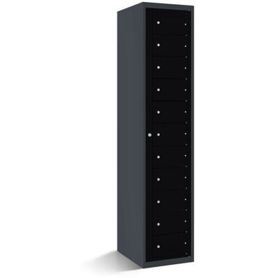 rotstahl Fächerschrank mit Zentraltür 11 Fächer mit anthrazitgrauem Korpus; 40x50x180 cm (BxTxH); schwarz rotstahl Fächerschrank mit Zentraltür 11 Fächer mit anthrazitgrauem Korpus; 40x50x180 cm (BxTxH); schwarz