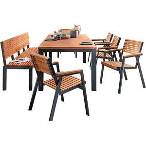 Rondo Gartenmöbel-Set 'Berrissimo', 7-teilig, 5 Sessel, 1 Tisch, 1 Bank 180 cm; 200x100x77 cm (BxTxH); Sitz braun, Gestell schwarz Rondo Gartenmöbel-Set 'Berrissimo', 7-teilig, 5 Sessel, 1 Tisch, 1 Bank 180 cm; 200x100x77 cm (BxTxH); Sitz braun, Gestell schwarz