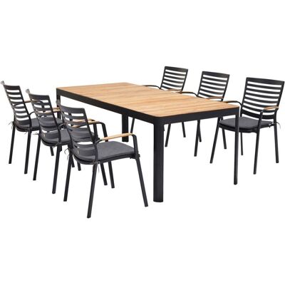 ScanCom Gartenmöbel-Set 'Portals' 6 Stühle, 1 Tisch 209 x 95, ecru; 209x95x75 cm (BxTxH); Sitz braun, Gestell schwarz ScanCom Gartenmöbel-Set 'Portals' 6 Stühle, 1 Tisch 209 x 95, ecru; 209x95x75 cm (BxTxH); Sitz braun, Gestell schwarz