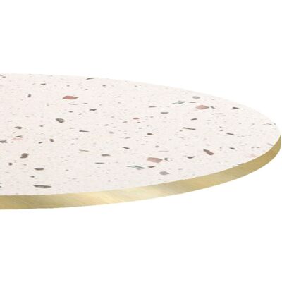 RestooTab Tischplatte rund, Terrazzodekor, Kanten messingfarben; 120x120 cm (LxB); weiß/terrazzo/messing; rund RestooTab Tischplatte rund, Terrazzodekor, Kanten messingfarben; 120x120 cm (LxB); weiß/terrazzo/messing; rund